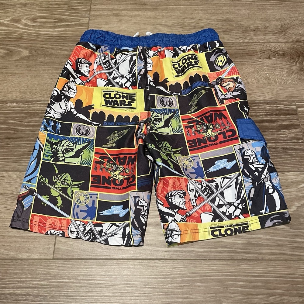 Star Wars Clone Wars Men's Swim Trunks Size Medium |‎ Blue Elastic Waist